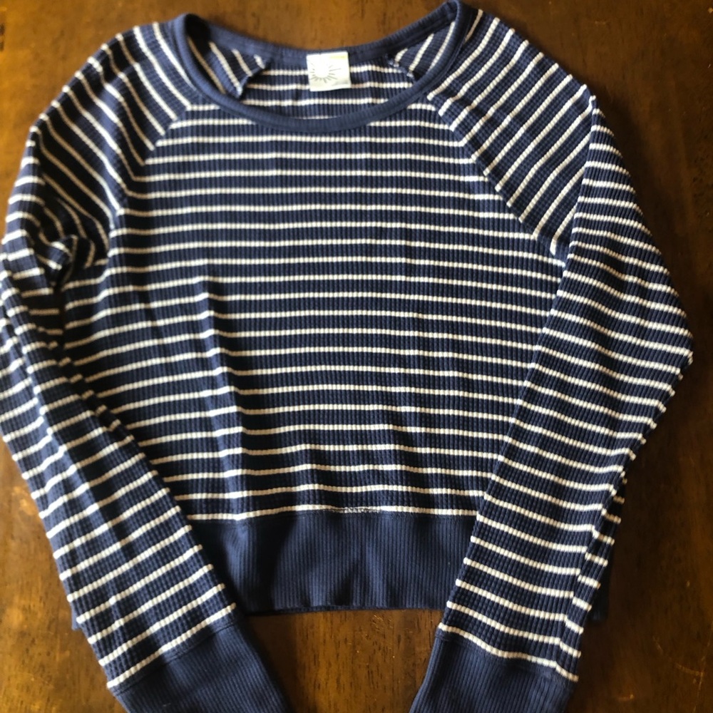 Aerie Navy and White Striped Ribbed Crew Top